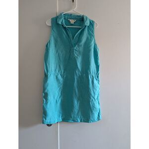 C&C California Turquoise Teal 100% Linen Sleeveless Tunic Dress Size 10 Pockets